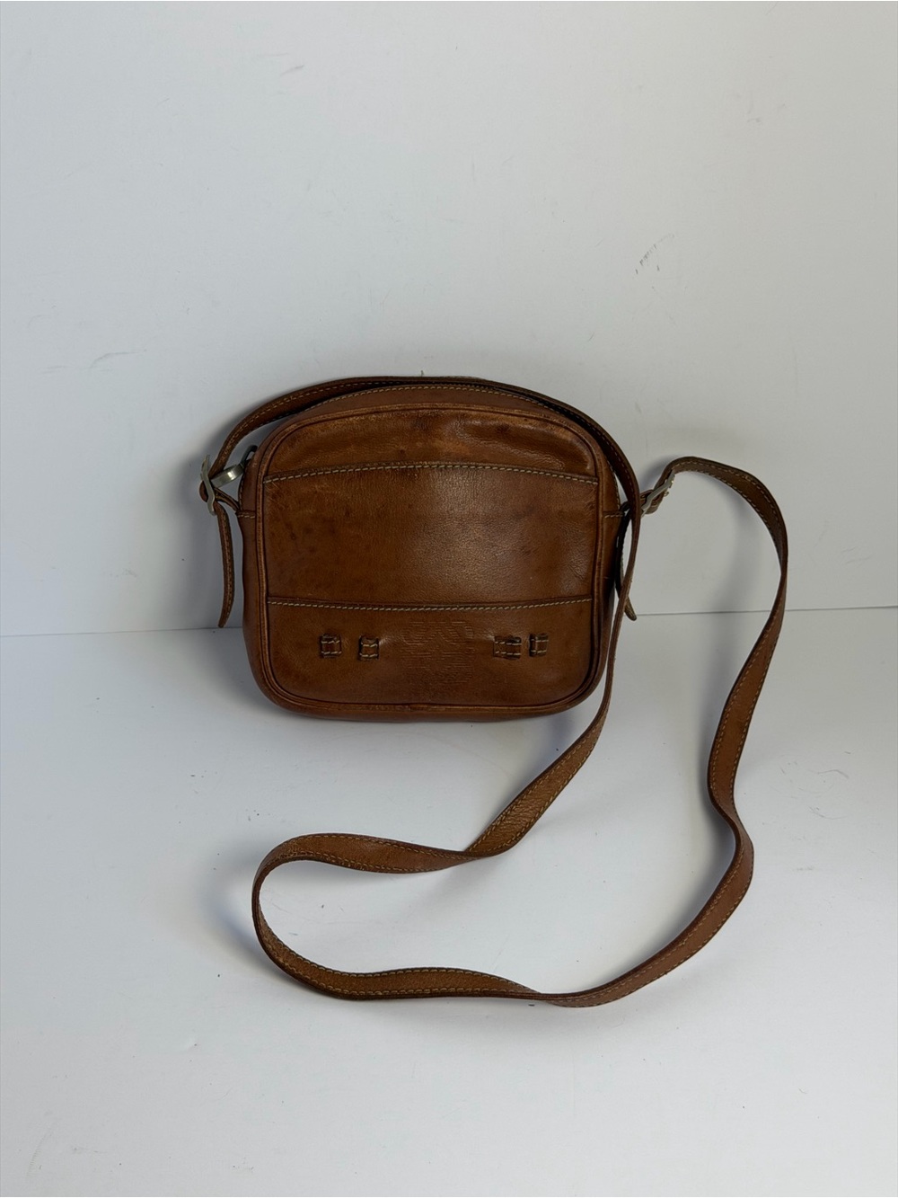 Vintage Loewe Brown Leather Camera Crossbody Bag